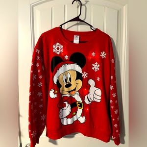 Light Up Disney Mickey Christmas Santa Sweatshirt Size XL